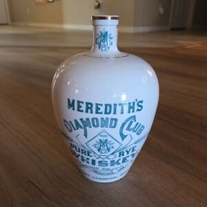 Meredith's Diamond Club Rye‎ Whiskey Jug Pitcher K.T.&K. China Antique8.5" Tall